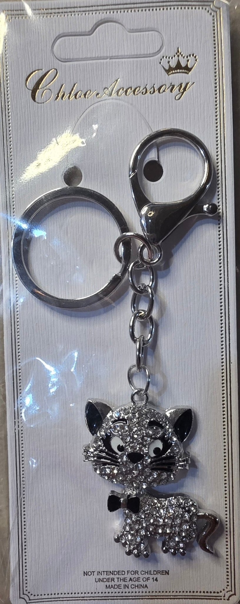 Rhinestone Kitty Cat Keychain Charm – Gold & Silver 5 Colors - Angelique Boutique