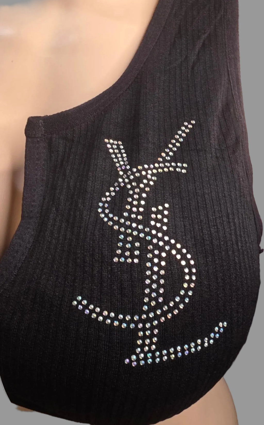 Rhinestone Logo Ribbed Keyhole Crop Top | Women's Tank - Angelique Boutique