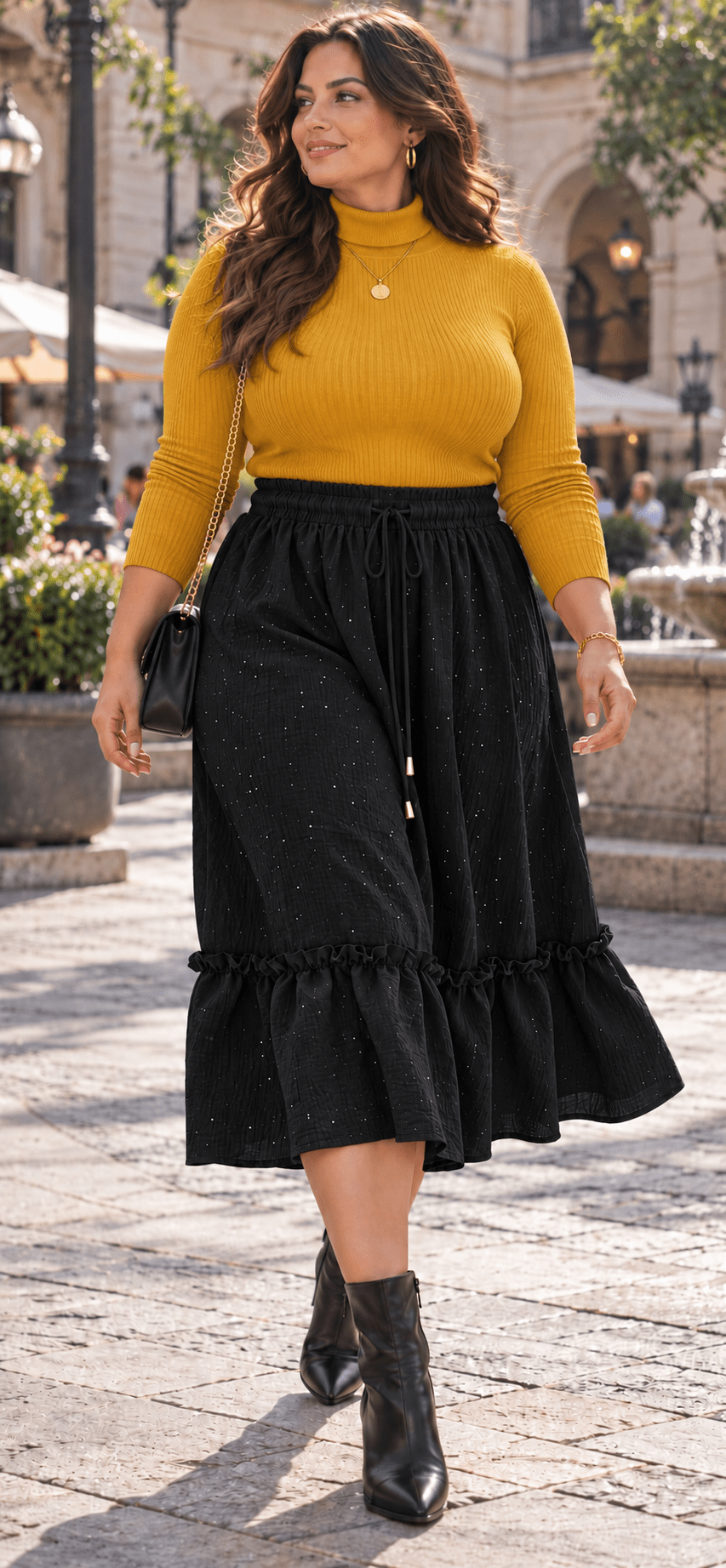 Rhinestone Midi Skirt with Drawstring Waist | S-M & L-XL - Angelique Boutique