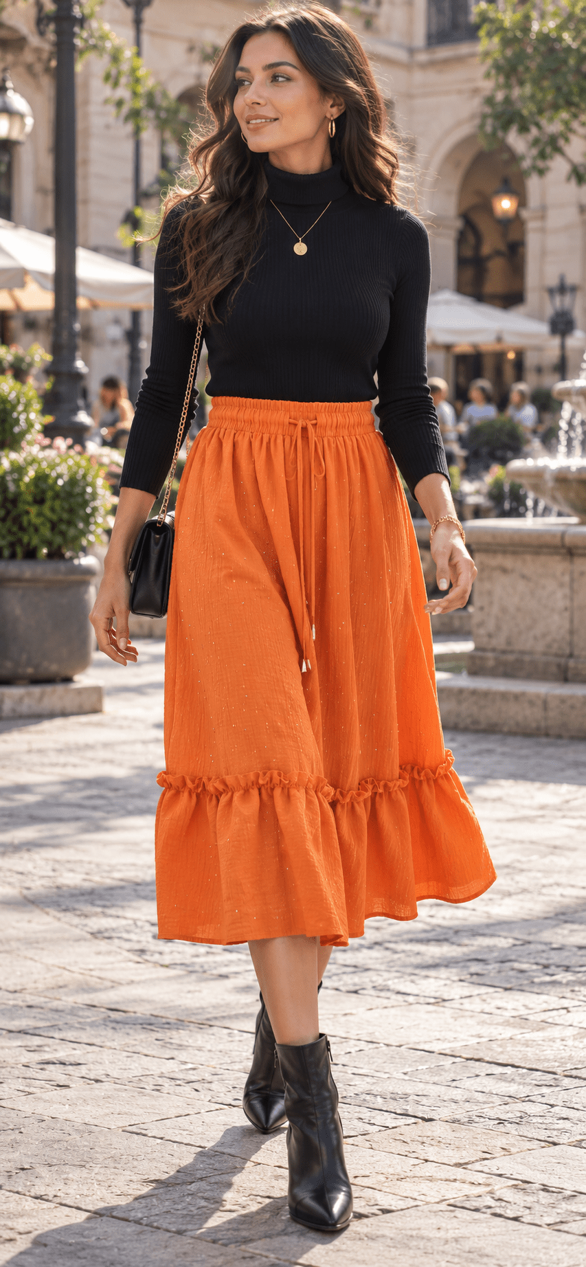 Rhinestone Midi Skirt with Drawstring Waist | S-M & L-XL - Angelique Boutique