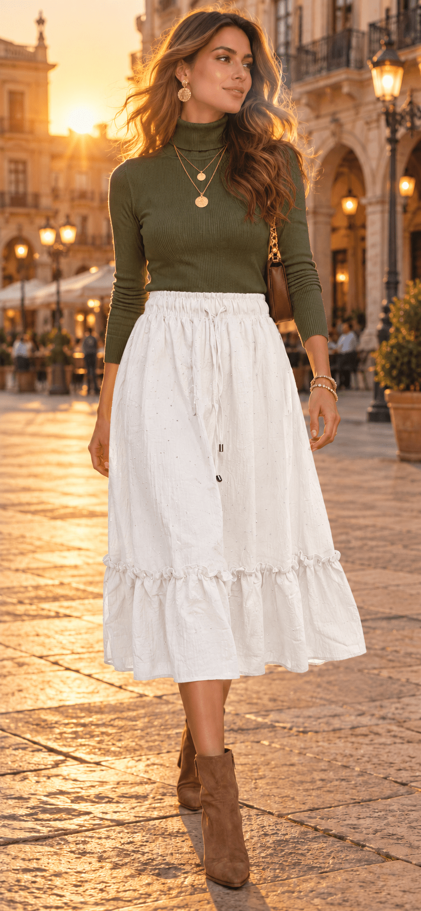 Rhinestone Midi Skirt with Drawstring Waist | S-M & L-XL - Angelique Boutique