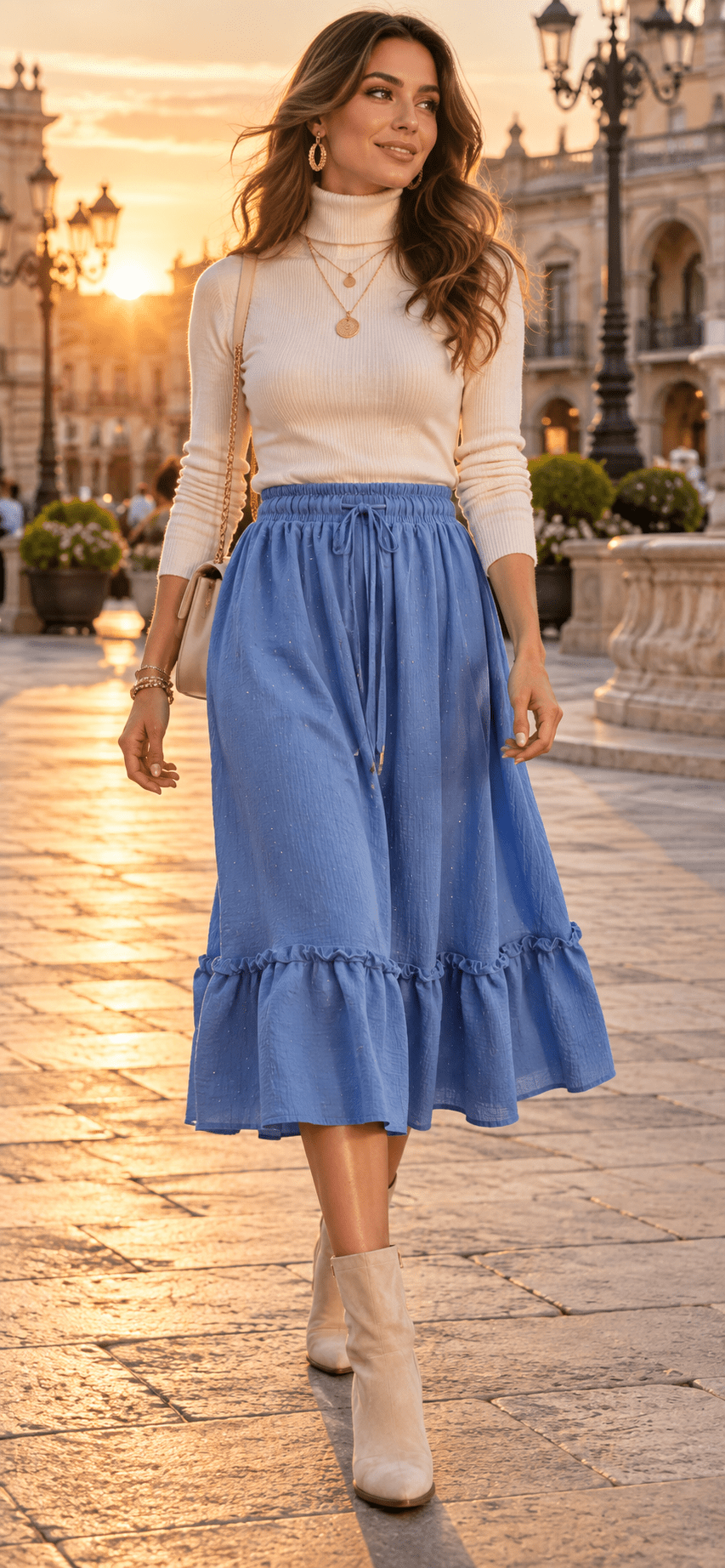 Rhinestone Midi Skirt with Drawstring Waist | S-M & L-XL - Angelique Boutique