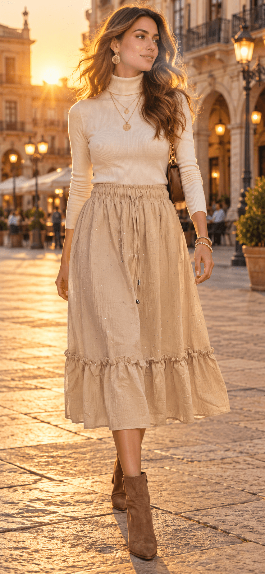 Rhinestone Midi Skirt with Drawstring Waist | S-M & L-XL - Angelique Boutique