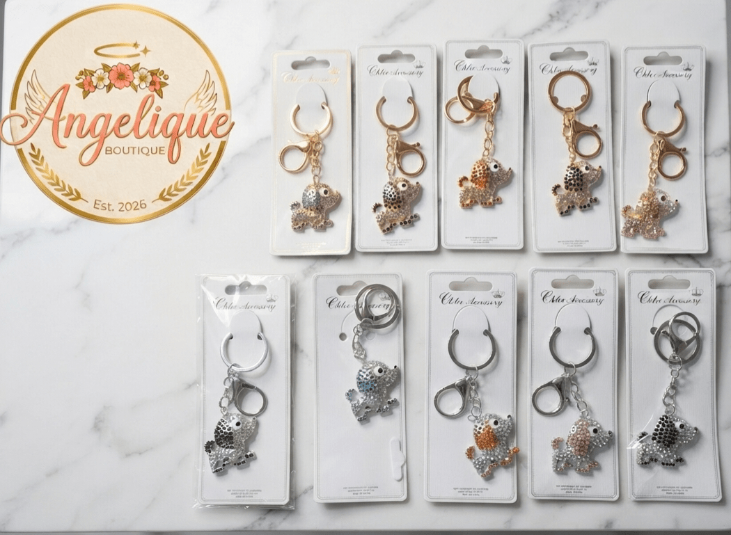 Rhinestone Poodle Dog Keychain Charm – Silver & Gold Tone - Angelique Boutique
