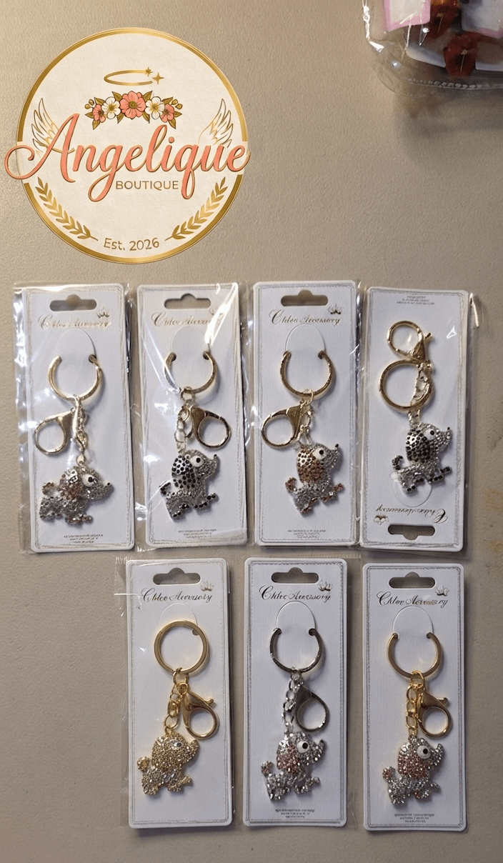 Rhinestone Poodle Dog Keychain Charm – Silver & Gold Tone - Angelique Boutique