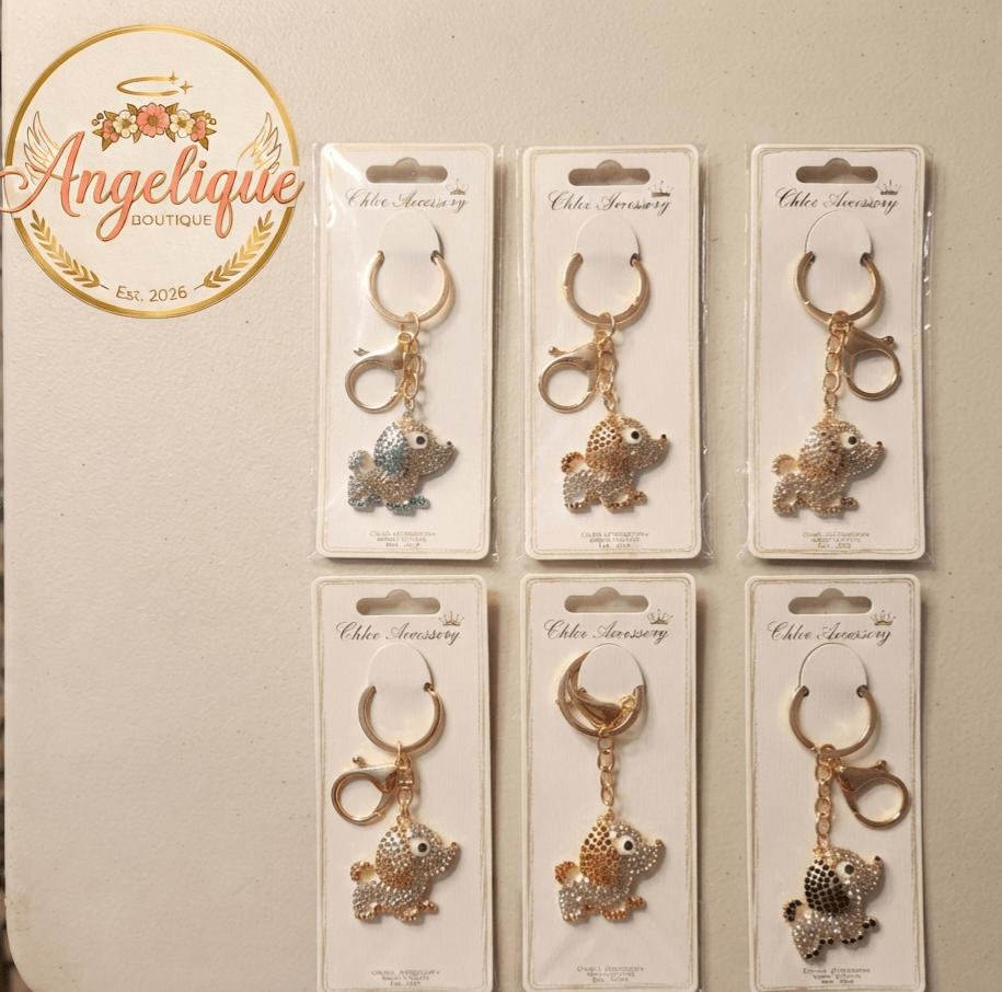 Rhinestone Poodle Dog Keychain Charm – Silver & Gold Tone - Angelique Boutique