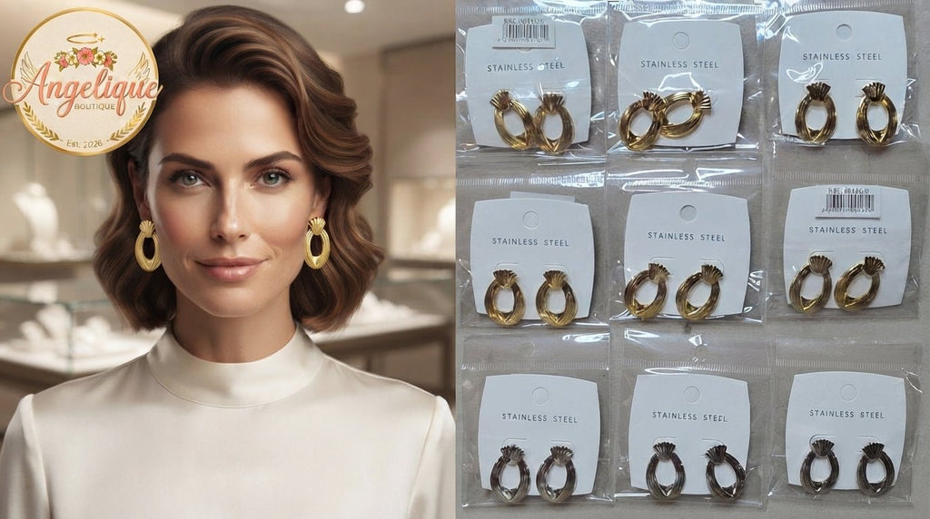 Ribbed Oval Hoop Earrings – Gold & Silver Stainless Steel - Angelique Boutique