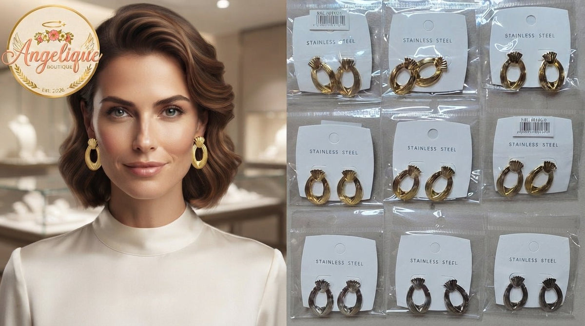 Ribbed Oval Hoop Earrings – Gold & Silver Stainless Steel - Angelique Boutique