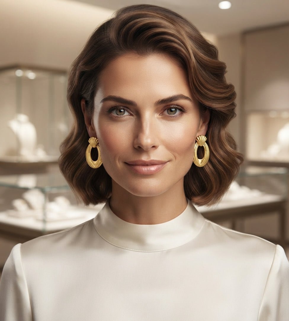 Ribbed Oval Hoop Earrings – Gold & Silver Stainless Steel - Angelique Boutique
