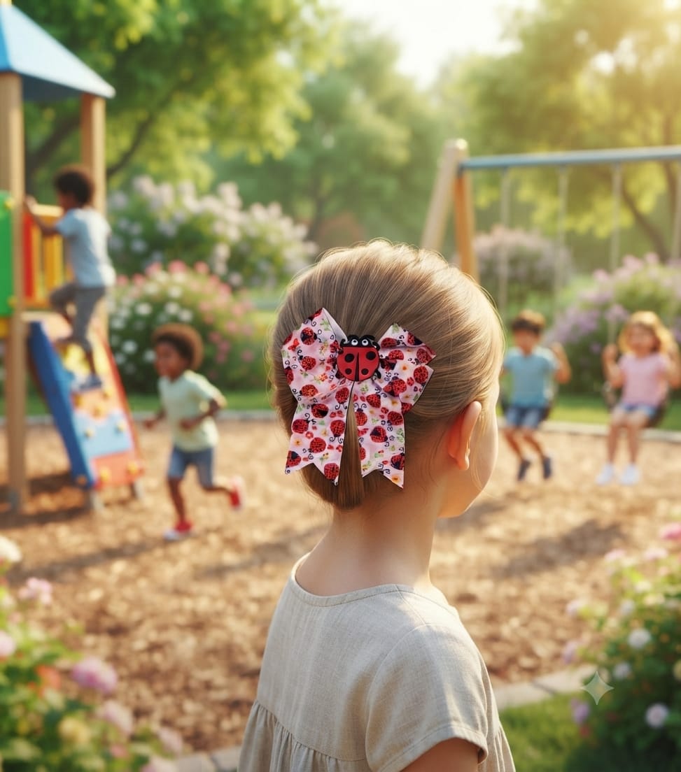 Ladybug Cheer Hair Bow Clip for Girls