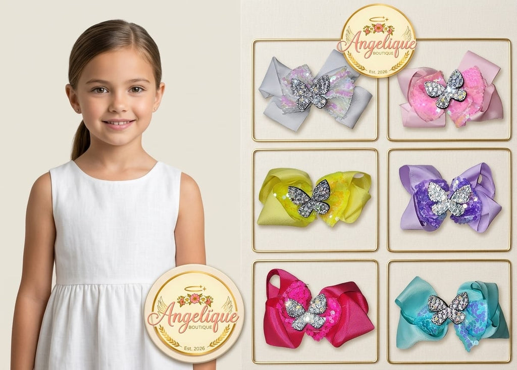 Glitter Butterfly Big Hair Bow Clip for Girls