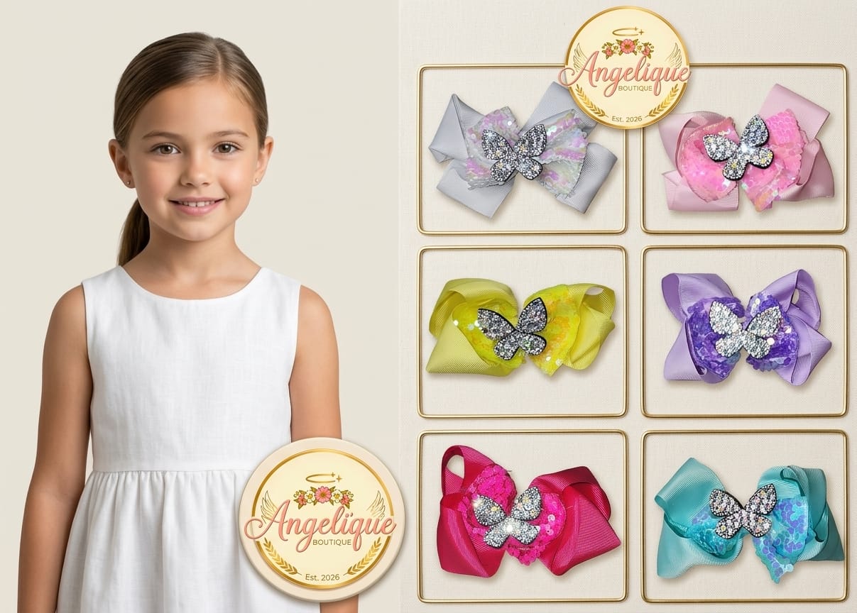 Glitter Butterfly Big Hair Bow Clip for Girls