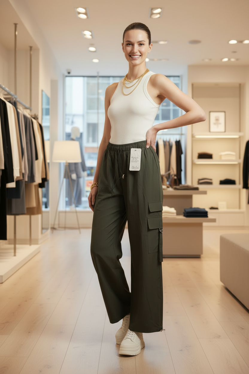 Pantalón Cargo con Bolsillos Laterales 🧳 | Cintura Elástica y Cable Ajustable | Talla G-XG