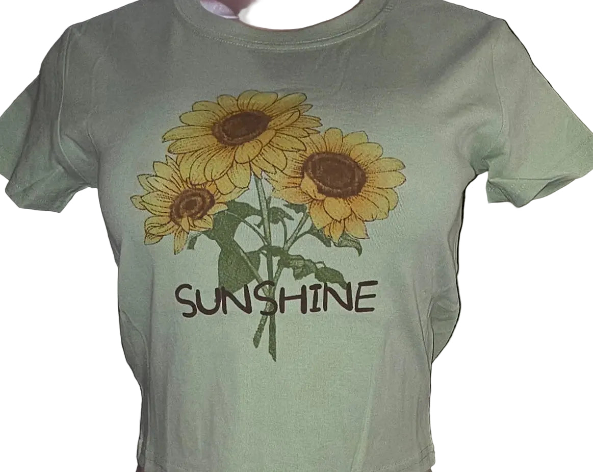 Women's Sunflower Print Crop Top – Floral Style