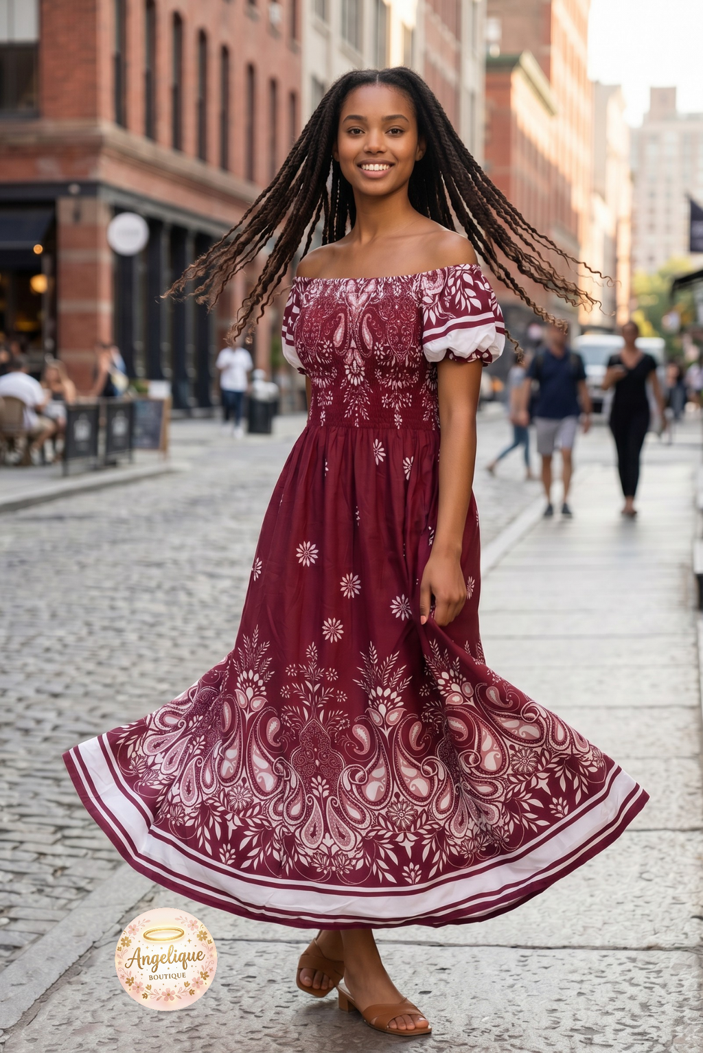 Vestido Floral con Estampado y Elástico en Cintura y Brazos