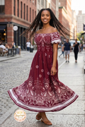 Vestido Floral con Estampado y Elástico en Cintura y Brazos