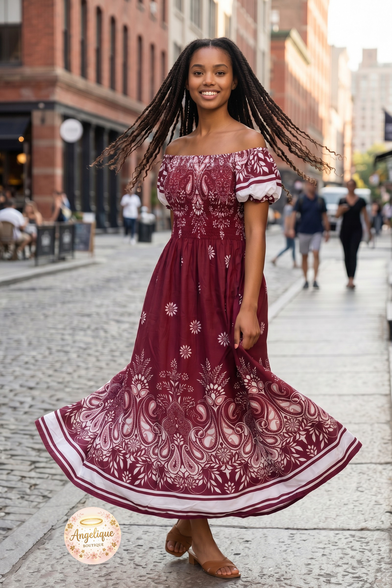 Vestido Floral con Estampado y Elástico en Cintura y Brazos