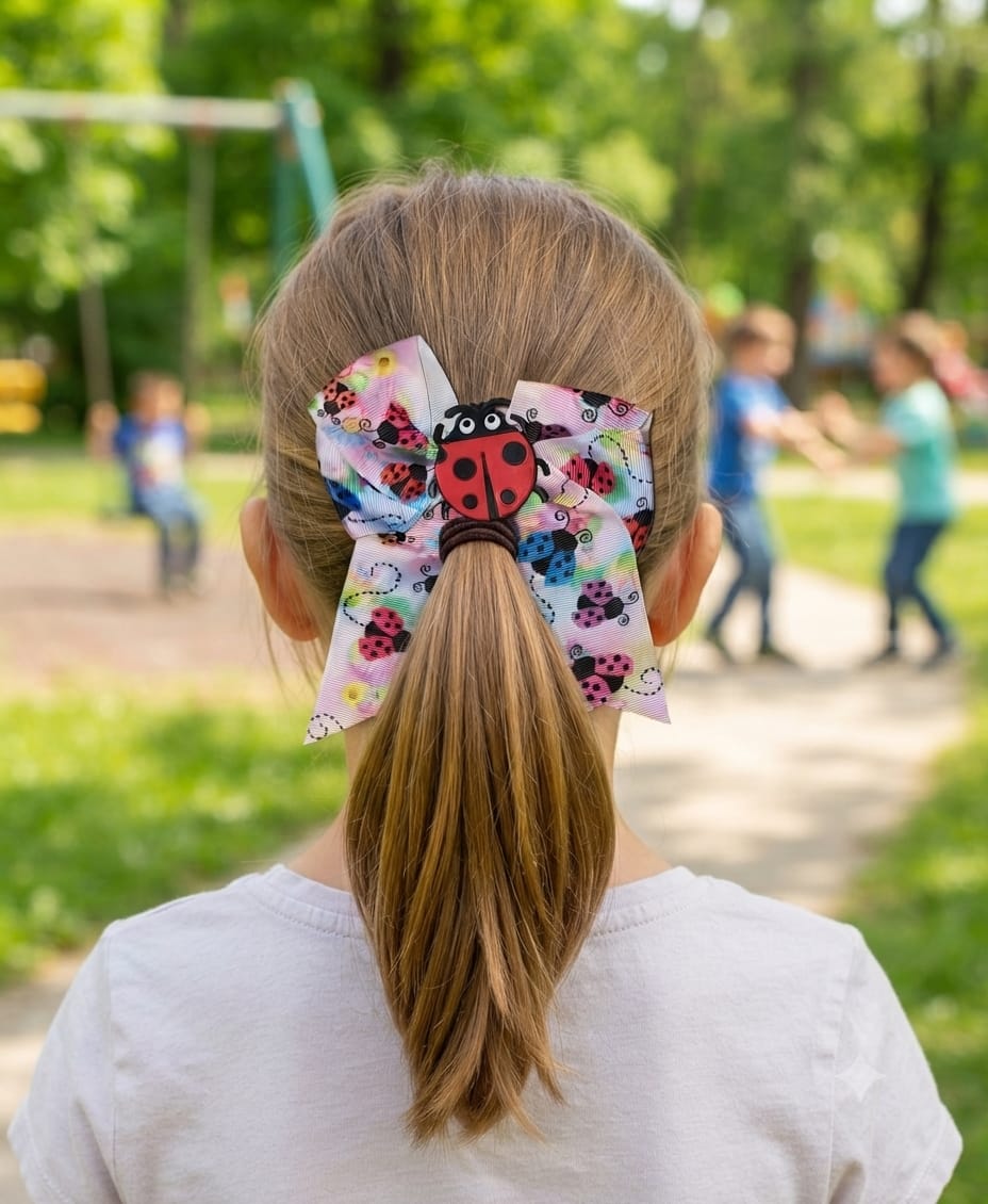 Ladybug Cheer Hair Bow Clip for Girls