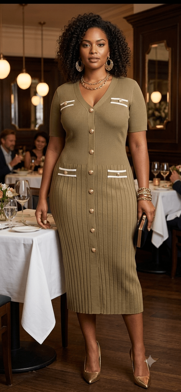 Button-Front Midi Dress with Front Pockets | Angelique Boutique