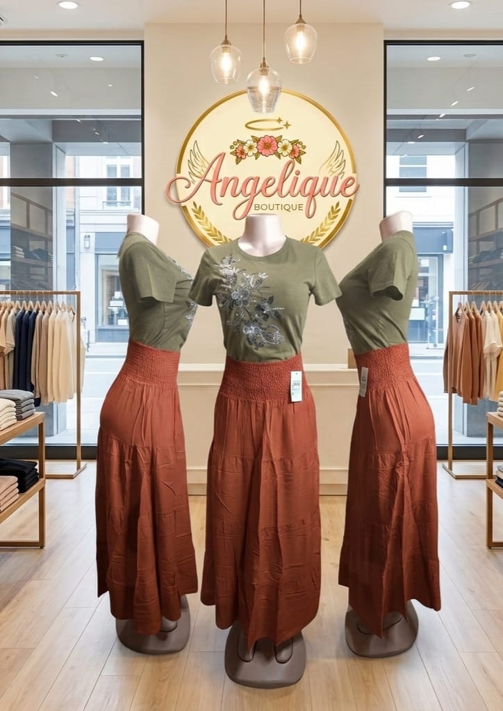Smocked Waist Tiered Maxi Skirt | Angelique Boutique