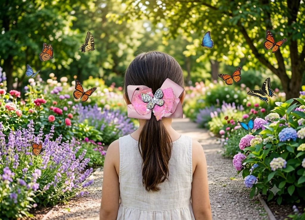 Glitter Butterfly Big Hair Bow Clip for Girls