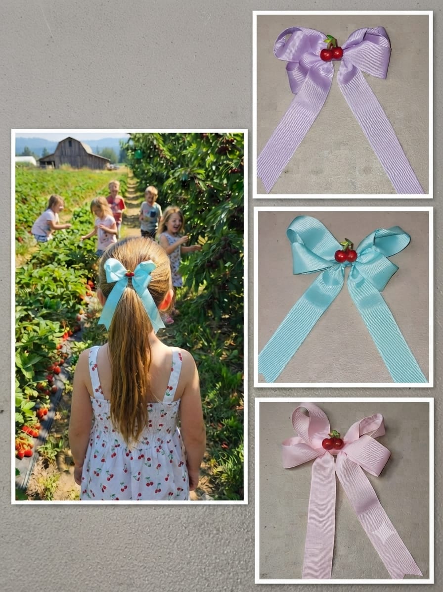 Cherry & Strawberry Tail Hair Bow Clip for Girls