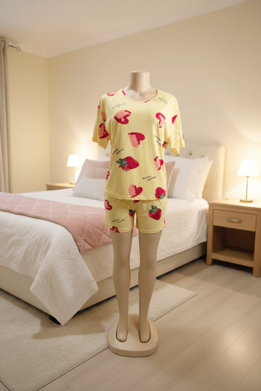 Pijama de Corazones y Fresas con Bolsillos 🍓❤️