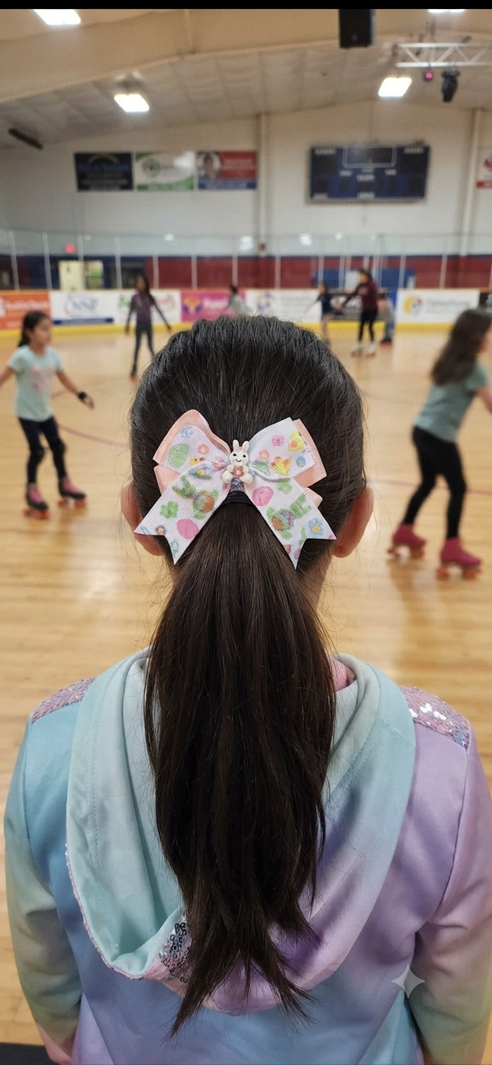 Pastel Bunny Hair Bow Girls Ponytail Ribbon Clip