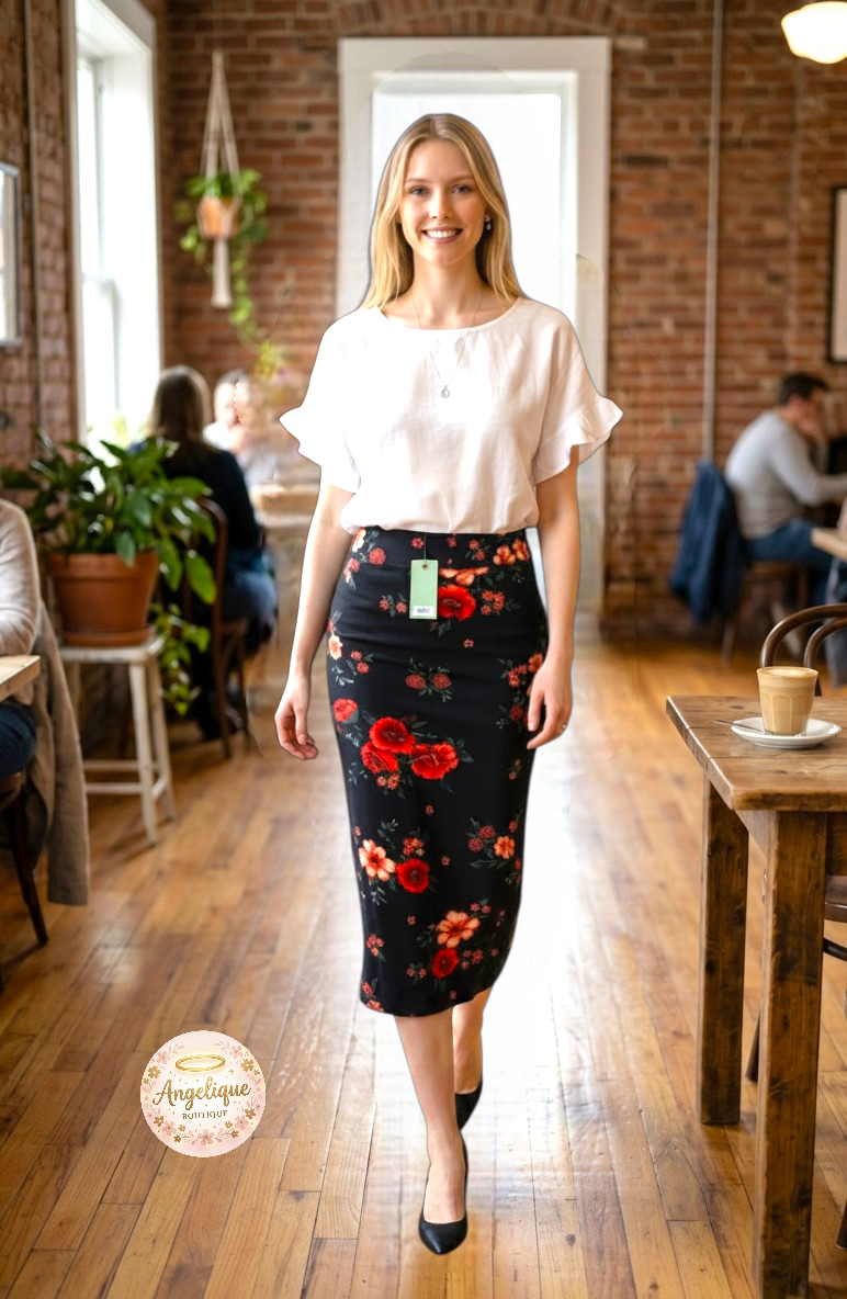 Falda Floral Estampada – 97% Poliéster / 3% Spandex