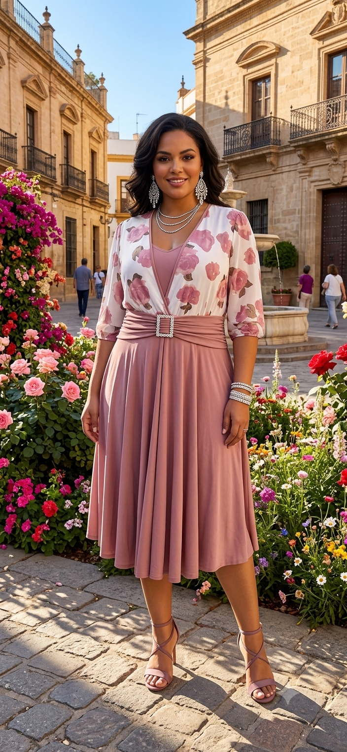 Floral Bolero Pleated Midi Dress w/ Belt