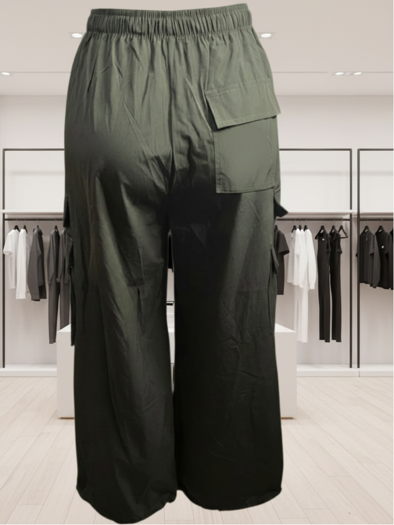 Pantalón Cargo con Bolsillos y Elástico en Cintura | Marrón, Verde, Negro & Gris