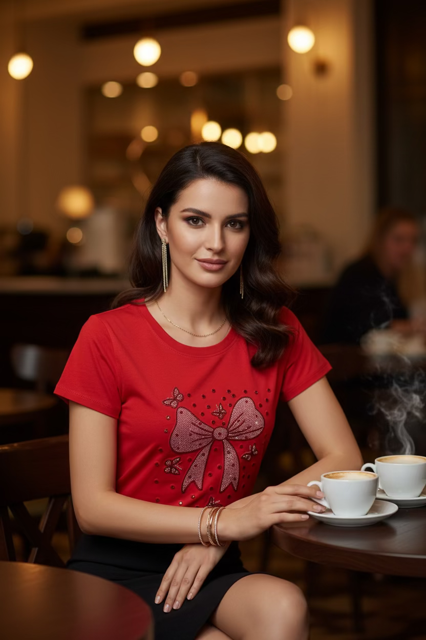 Blusa con Piedrería de Lazo en Rojo