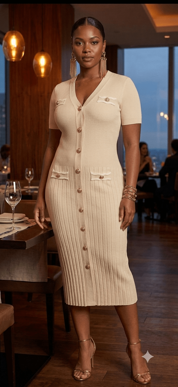 Button-Front Midi Dress with Front Pockets | Angelique Boutique