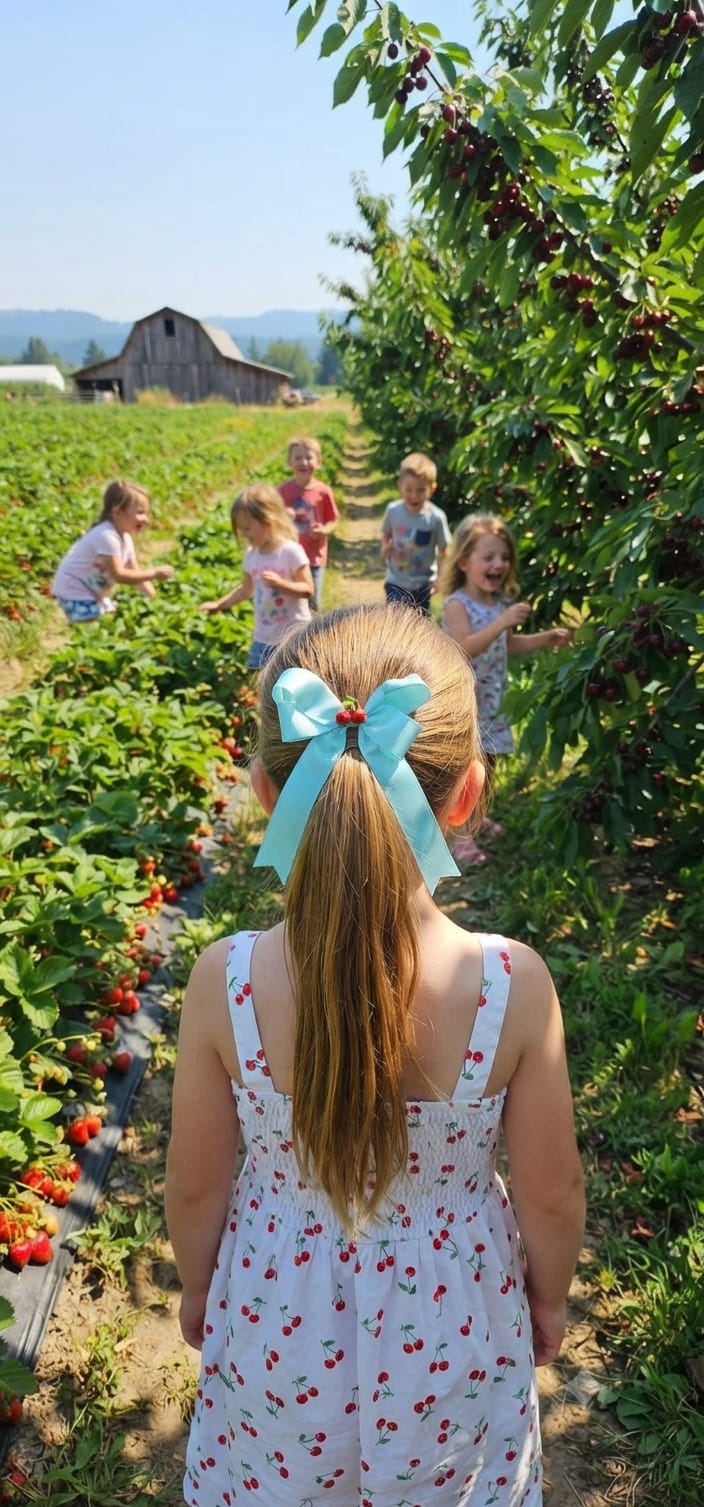 Cherry & Strawberry Tail Hair Bow Clip for Girls