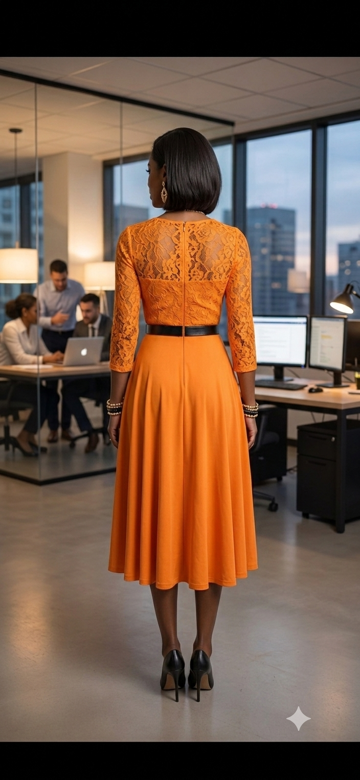 Elegant Lace Midi Dress with Flared Skirt