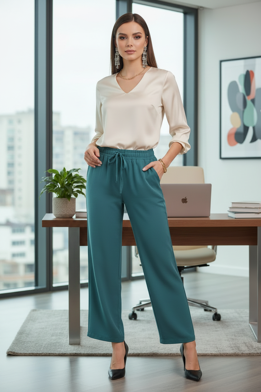 Pantalón Palazzo Mujer Elástico y Cable Ajustable en la Cintura | P-M y G-XG