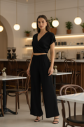 Set Palazzo y Top Escote en V | Negro | 100% Poliéster