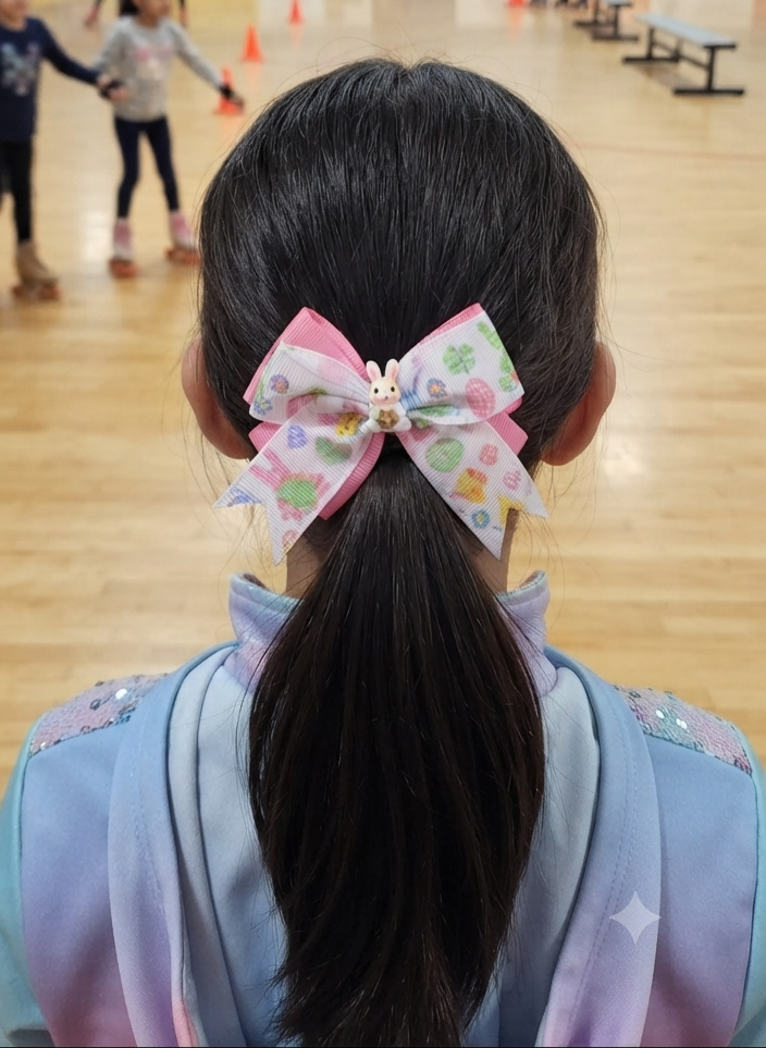 Pastel Bunny Hair Bow Girls Ponytail Ribbon Clip