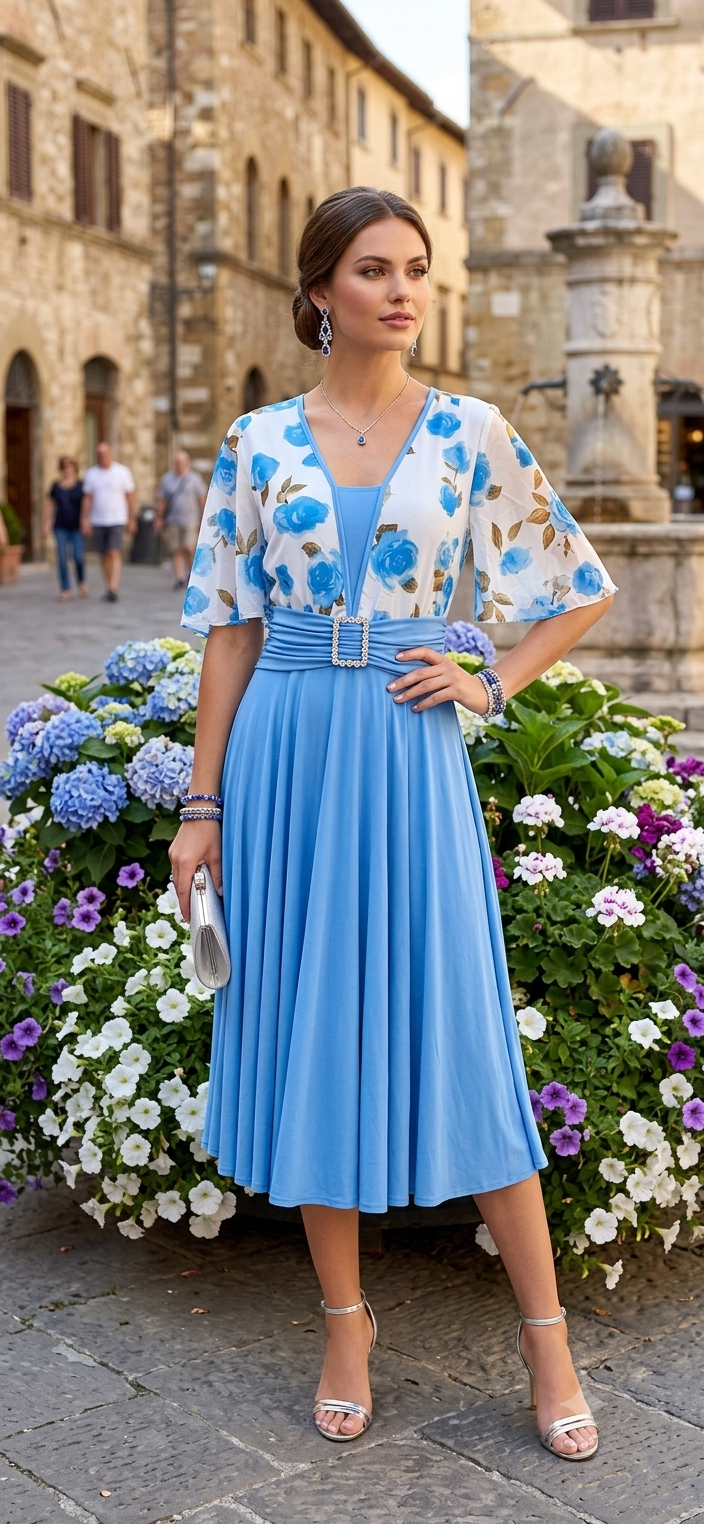 Floral Bolero Pleated Midi Dress w/ Belt