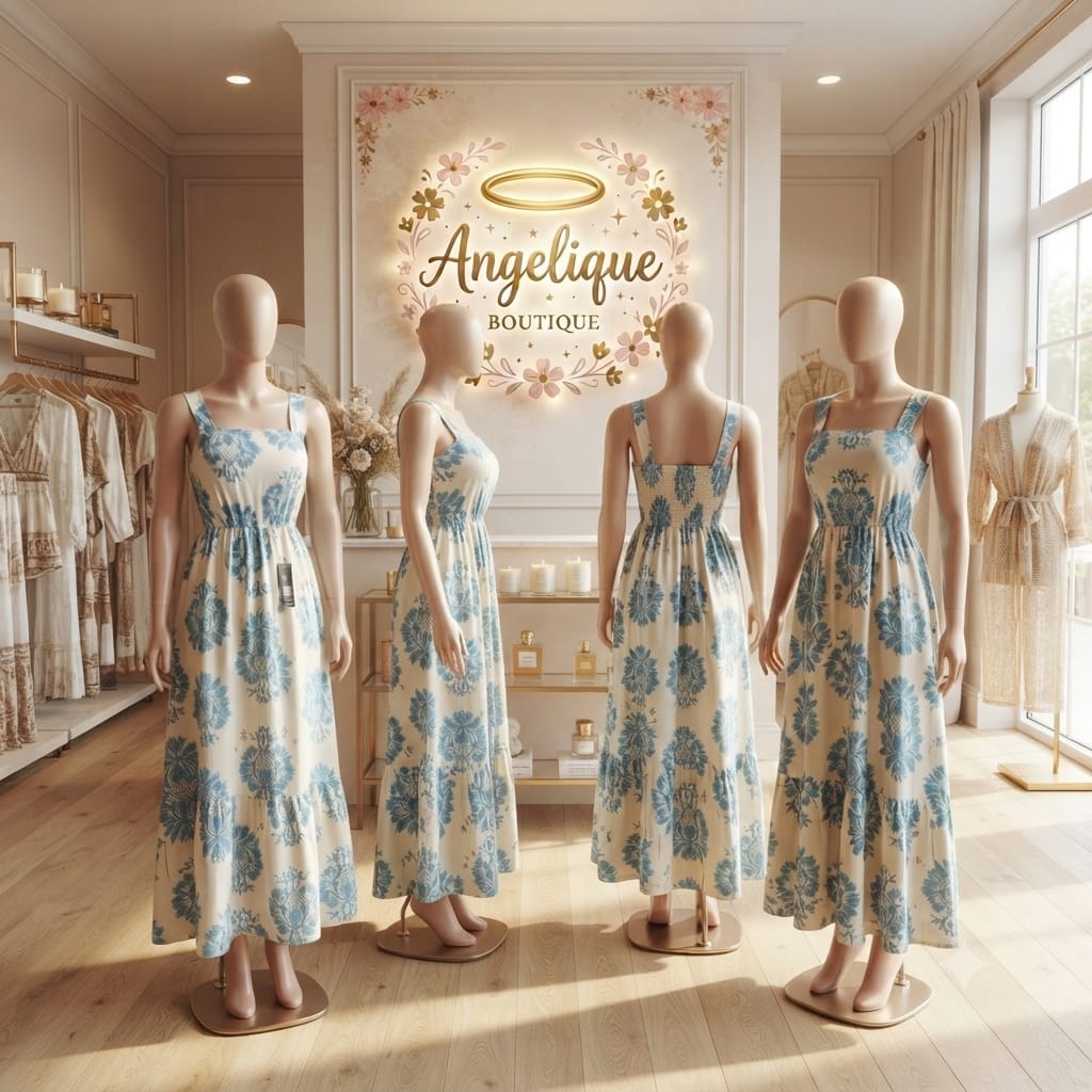 Vestido Maxi Largo Floral Cuello Cuadrado Pequeño-Mediano y Grande-Extragrande