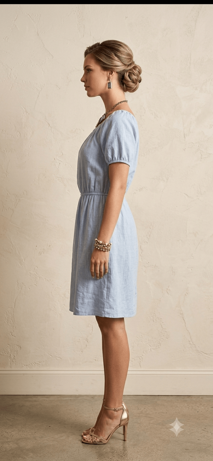Short Linen Dress with Puff Sleeves