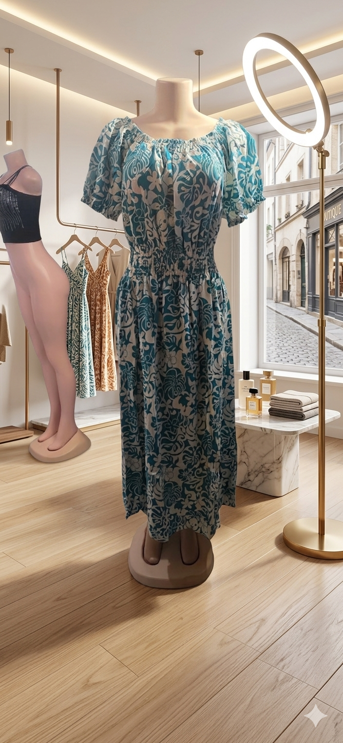 Vestido Floral con Elástico en Cintura