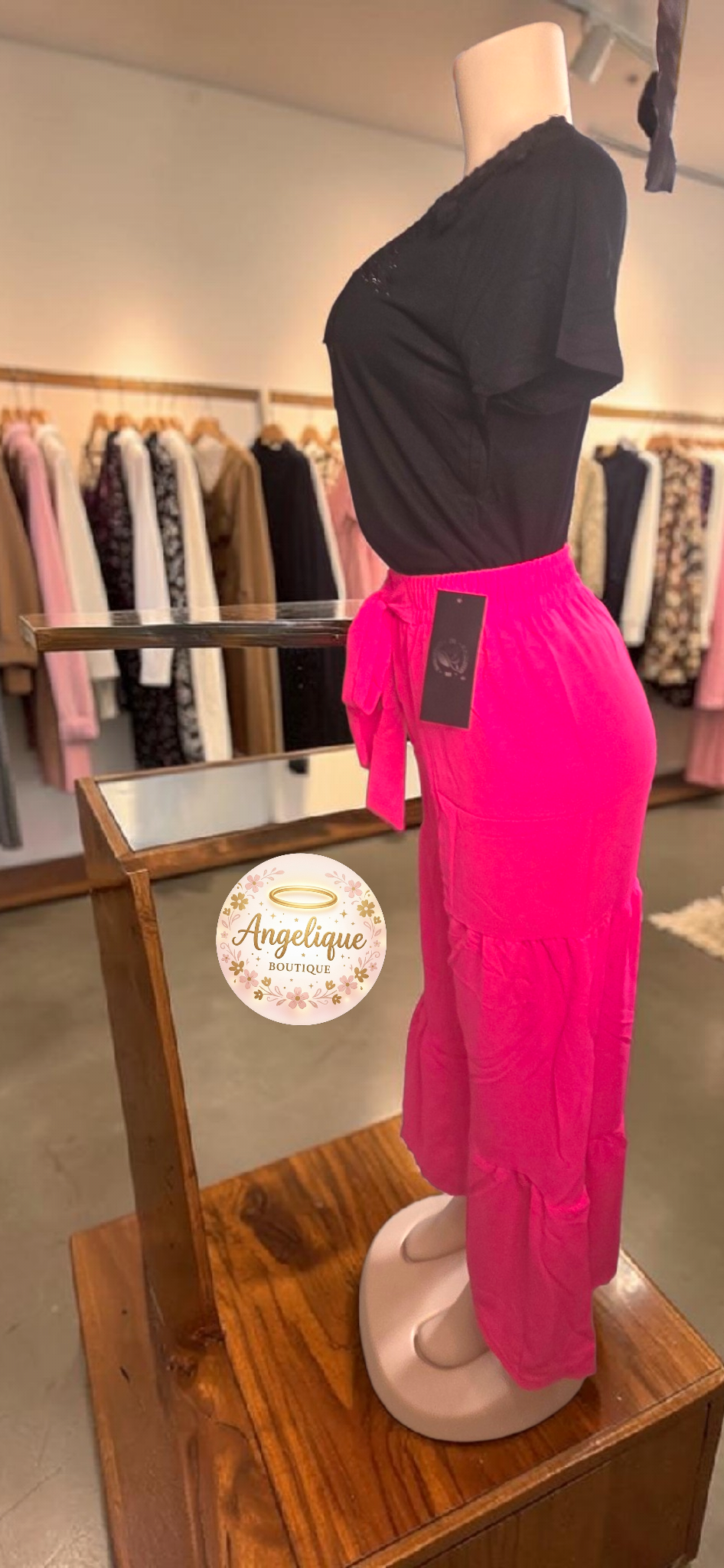 Pantalón Palazzo Largo | Rosa Fucsia, Rosa Claro & Negro