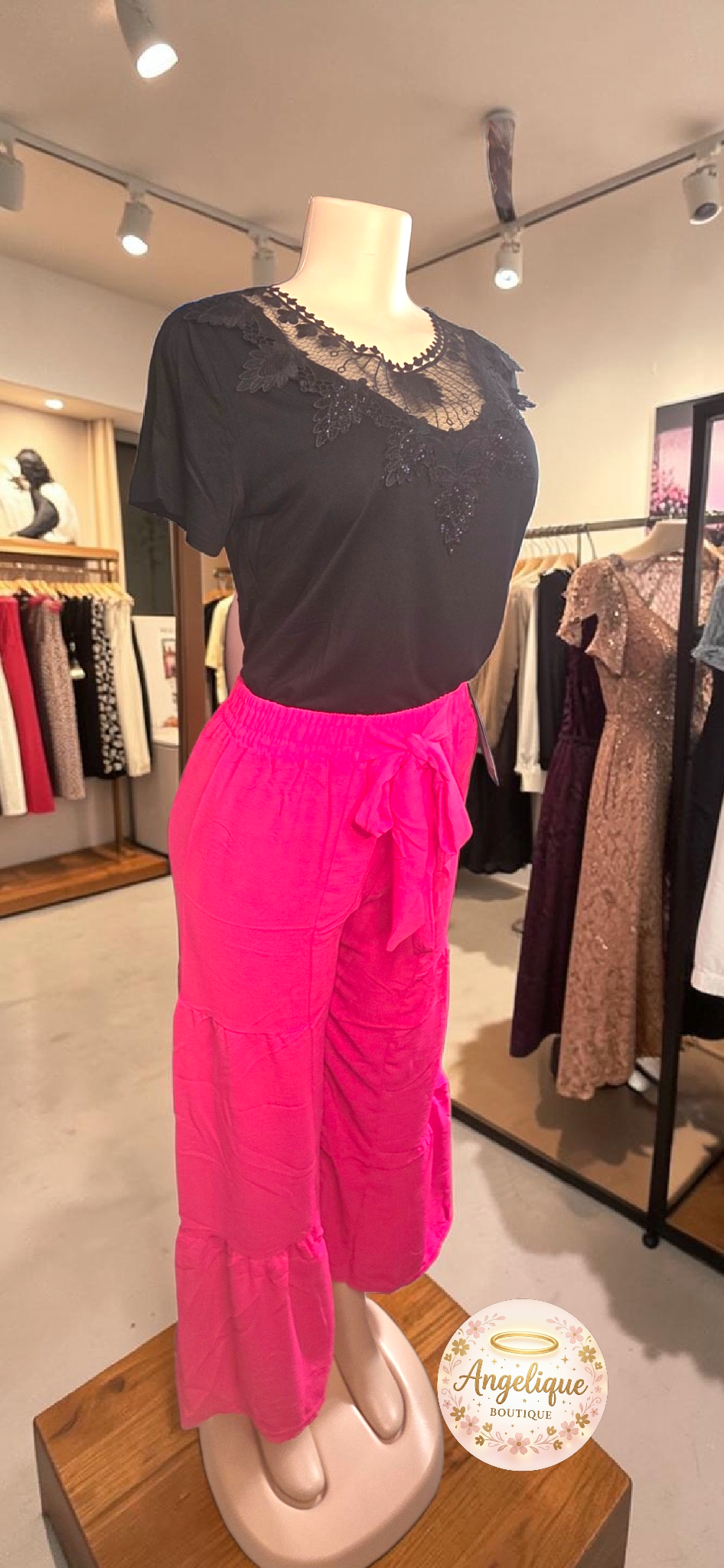 Pantalón Palazzo Largo | Rosa Fucsia, Rosa Claro & Negro