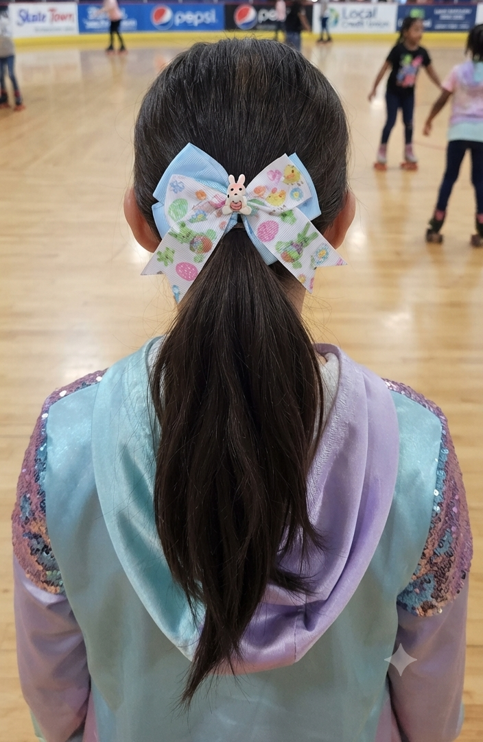 Pastel Bunny Hair Bow Girls Ponytail Ribbon Clip