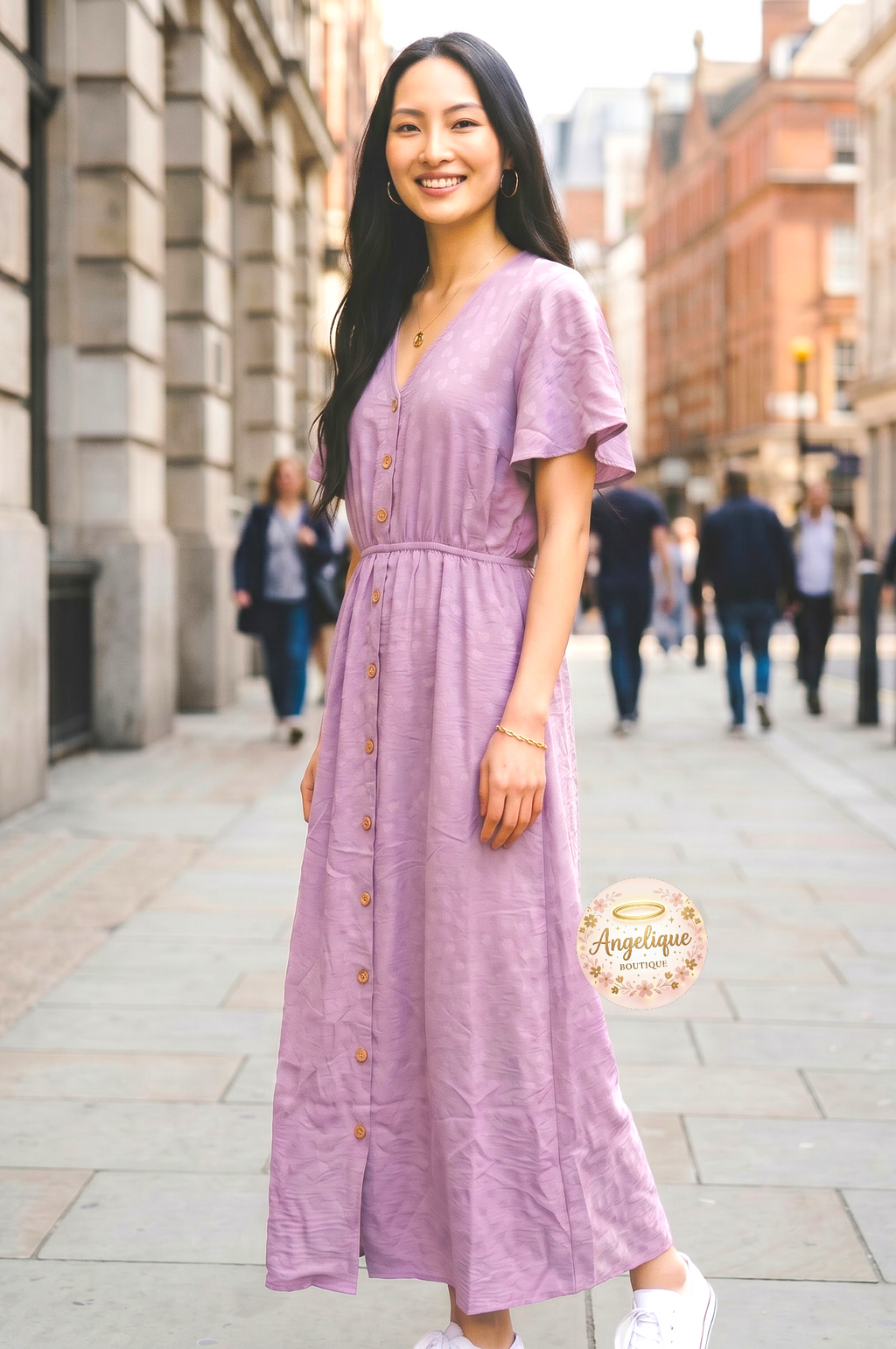 Vestido Largo con Estampado de Corazones