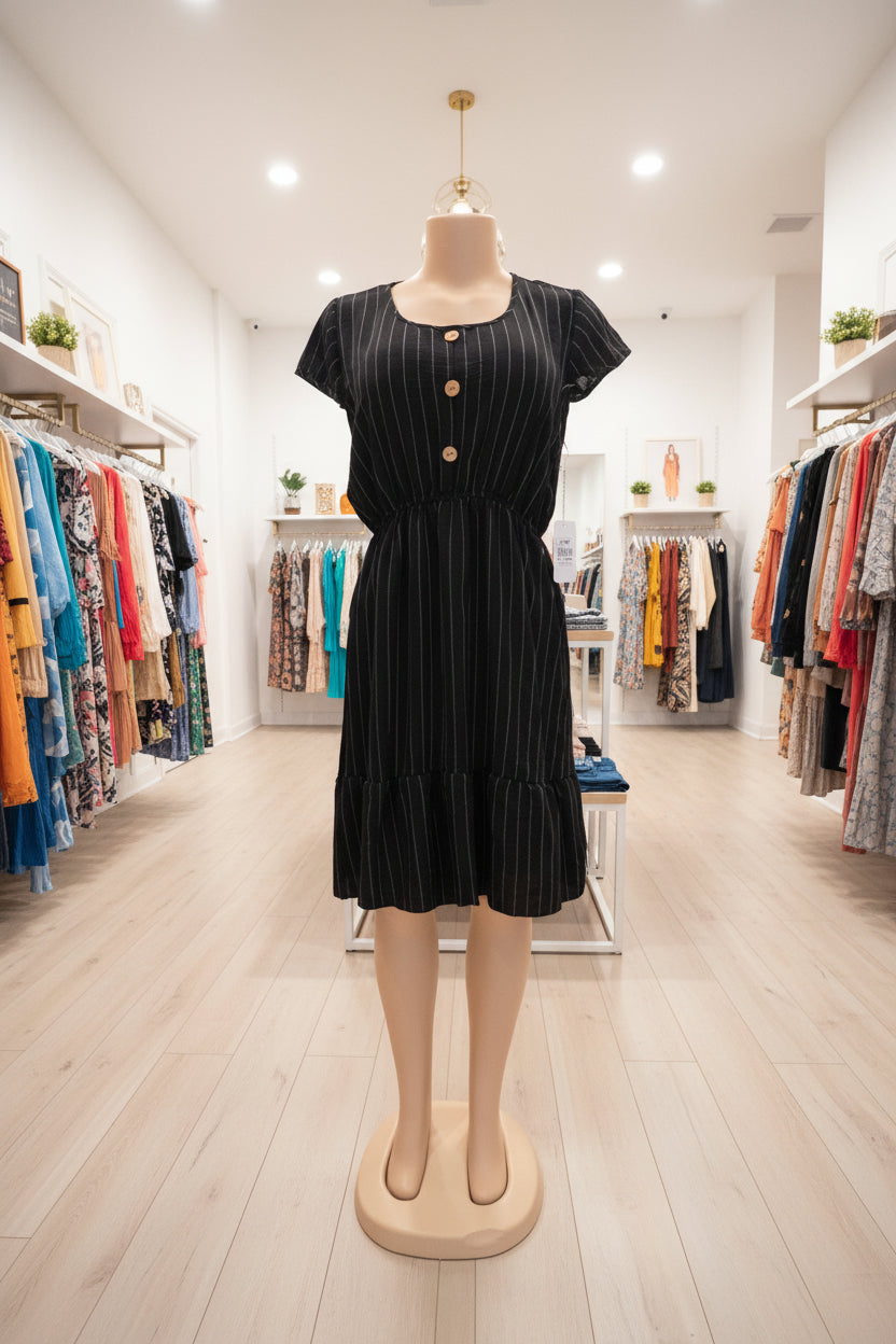Vestido Corto con Botones y Líneas | Alta Calidad