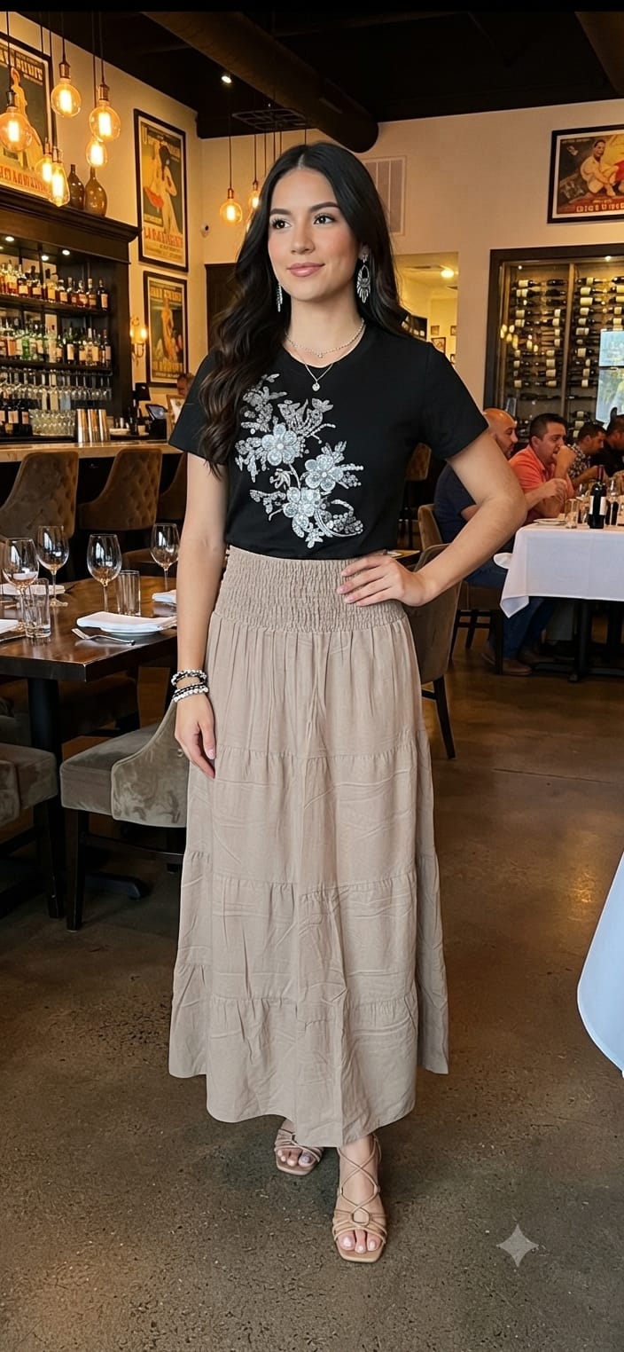 Smocked Waist Tiered Maxi Skirt | Angelique Boutique