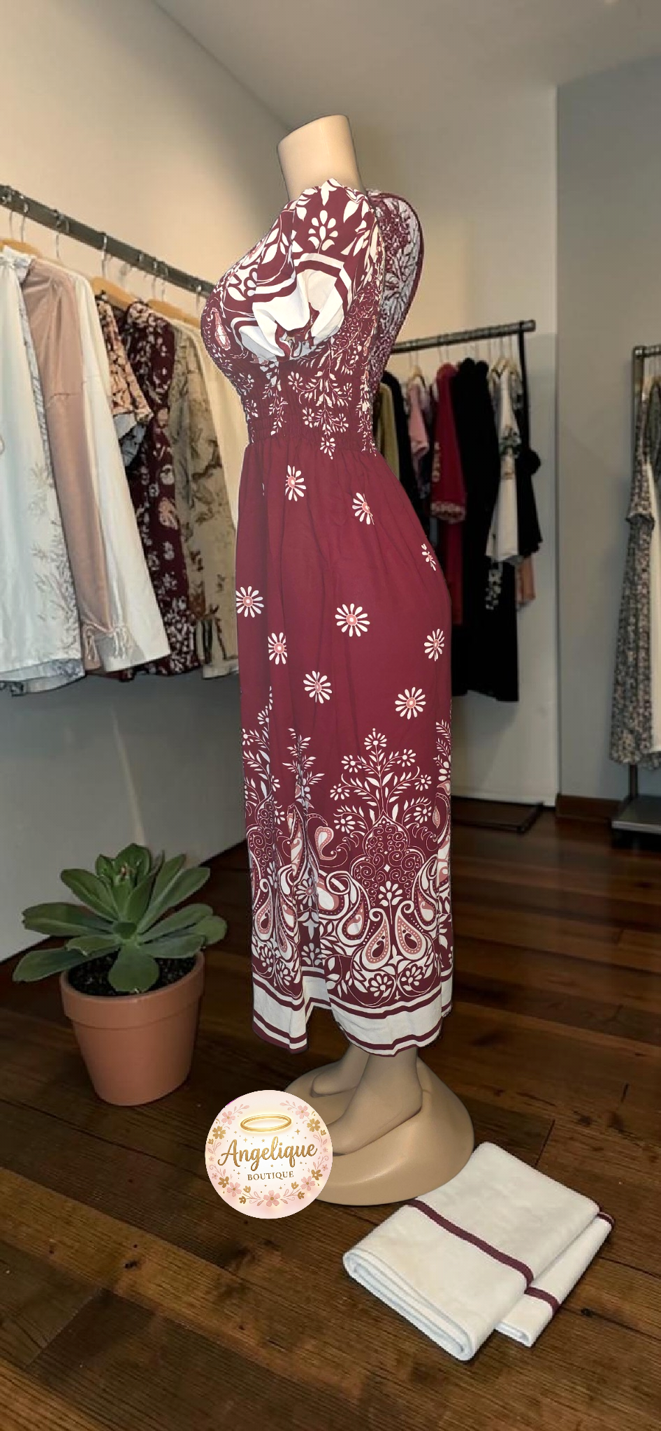 Vestido Floral con Estampado y Elástico en Cintura y Brazos