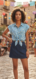 Camisa Floral Casual con Manga Corta y Botones al Frente